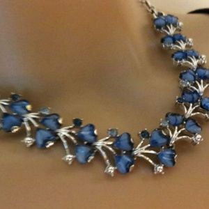 VTG CORO Blue Heart Flower Rhinestone Necklace